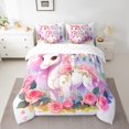 thumbnail image 2 of Ensemble de Literie « Bed in a Bag » Pink Unicorn Taille Très Grand 7 Pcs, Ensembles de Literie Fleurs de Rose Drap-Housse Château de Rêve, Mignon Ensemble de Draps Dessin Animé Cheval Animal avec Couette, 2 of 6