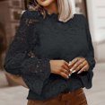 thumbnail image 2 of Pompotops Mode Dames Sexy Manches Longues Dentelle Solide Femmes Blouse Libre Debout Col, 2 of 7