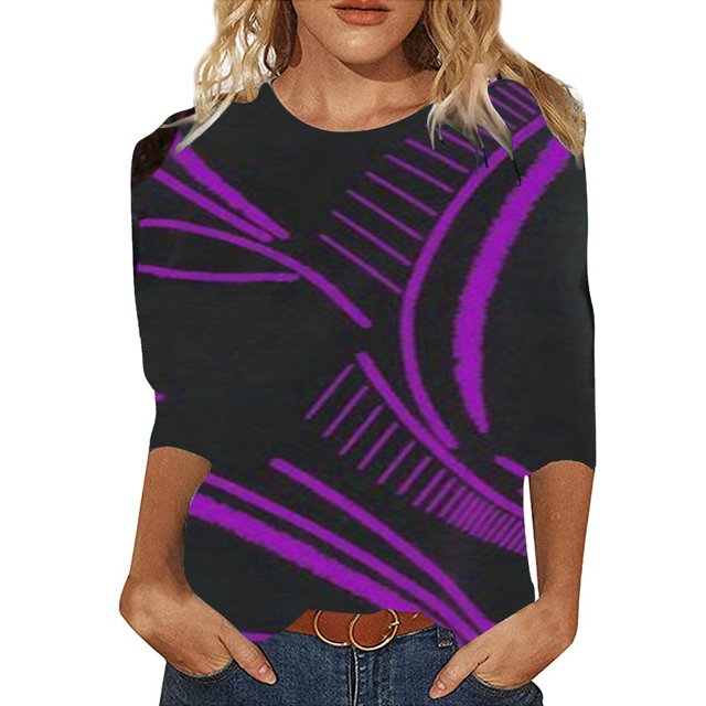 T-shirt Décontracté à Manches Mi-Longues Imprimé pour Femmes, Col Rond, Mode Printemps; Halloween; Action de Grâce; Noël; Travail; Maison; Quotidien; Rendez-Vous; Anniversaire; Fête