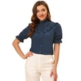 thumbnail image 1 of INSPIRE CHIC Women's Stand Collar Button Down Ruffle Neck Blouse Top, 1 of 5
