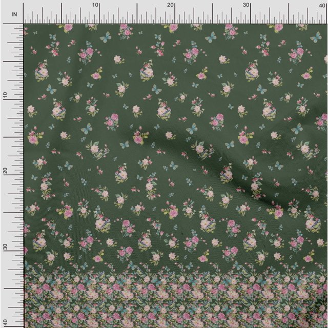 Soimoi Tissu Poly Georgette Insecte & Anémone Panneau Imprimé Tissu au Mètre 52 Pouces de Large