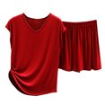 thumbnail image 2 of HWRETIE Women's Two Piece Outfit Short Sleeve Top And Shorts Solid Color Casual Summer Set, 2 of 3