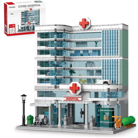 NEWABWN City Hospital Toy Building Set with LED Lighting, Compatible with Lego, Modular Three-Story Architecture Set for Adults,