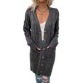 thumbnail image 3 of FOCUSNORM Women Juniors Cardigan, Solid Color Long Sleeve Sweater Coat with Pockets, 3 of 5