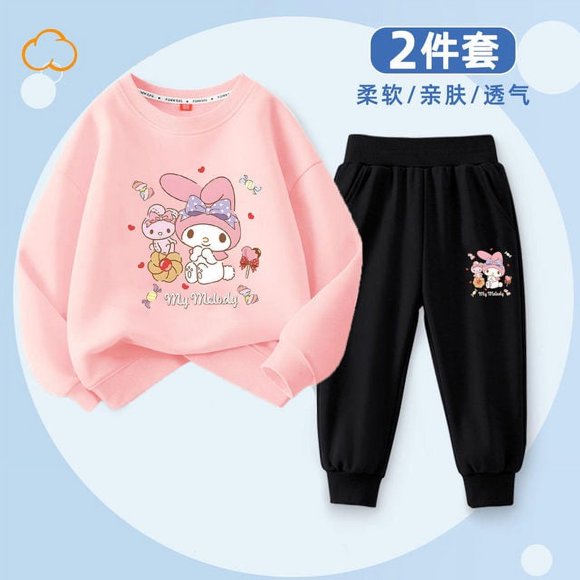 Sanrios Cinnamoroll My Melody Kuromi Anime Cartoon Children Spring Autumn Hoodies Trousers Girls Clothing Pullover Sweater Pants HOEMLIN
