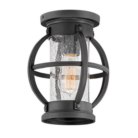 Hinkley Chatham 1-Light LED Outdoor Ceiling Mount, Black, Seedy Glass