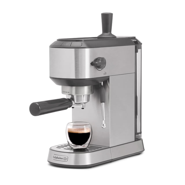 Calphalon Machine à Espresso Compacte Machine à Espresso pour la Maison avec Mousseur à Lait Acier Inoxydable