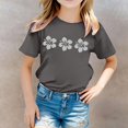 thumbnail image 2 of WEIYLL T-Shirts pour Filles à Imprimé Floral, Col Rond, Manches Courtes, Décontractés, Doux, Coupe Ajustée, Hauts de Sortie pour 5-6 Ans, 2 of 5