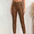 thumbnail image 1 of LSLJS Fall Fashion Women Casual Comfortable High Waisted Pocket Button Zipper Leather Full Length Pants, 1 of 8