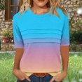 thumbnail image 2 of Pisexur Hauts de Printemps pour Femmes 2025, Hauts pour Femmes, T-shirt à Col Rond Plissé à Manches 3/4 pour Femmes, Coupe Ample, Manches Raccourcies, Bleu Ciel, P, 2 of 8