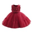 thumbnail image 1 of Yanlir Robe Sans Manches en Maille pour Fille Col Rond Style Princesse Robe de Fête, Vêtements d'Été pour Enfants, Tenue de Jeu Légère et Respirante (Rouge, 3-4 Ans), 1 of 9