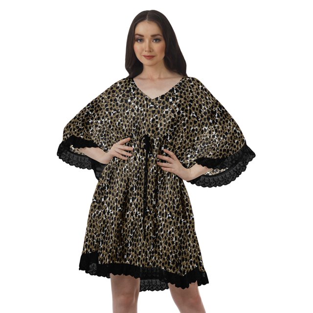 Moomaya Robe d'Été pour Femmes, Grande Taille, Kimono Aguichant Imprimé, Mini-Robe
