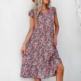 thumbnail image 3 of Robe Mini à Volants Imprimé Floral d'Été pour Femmes Manches Cloche Taille Élastique Décontractée Ligne A Robe de Plage, 3 of 6