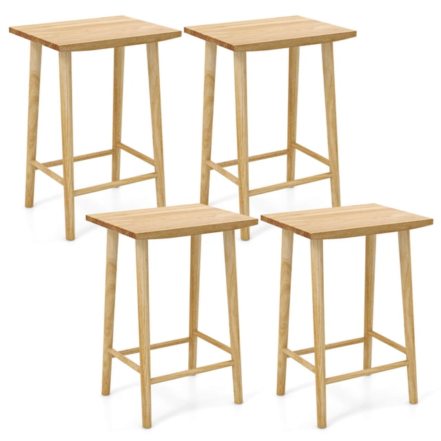 Costway 25.5" Counter Height Stool Set of 4 with Footrest & Solid Wood Frame Natural