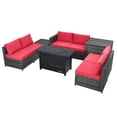thumbnail image 3 of Patiojoy 9 PCS Rattan Dinning Set Wicker Sofa w/Propane Gas Fire Pit 60,000 Btu Heater Red, 3 of 10
