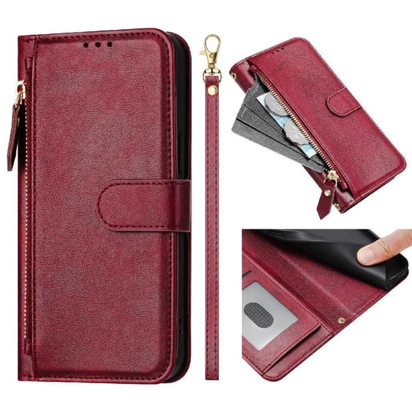 Filp Case for Nokia HMD Skyline Zipper Pocket Magnetic Flip Wallet Phone Case with 7 Card Slots and Wrist Strap