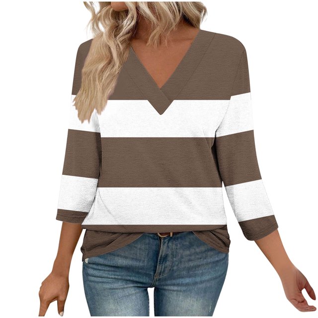 Fewfanhot Hauts pour Femmes Mode d'Automne Col en V Tenue de Bureau Décontractée Tunique Chandail Tenues