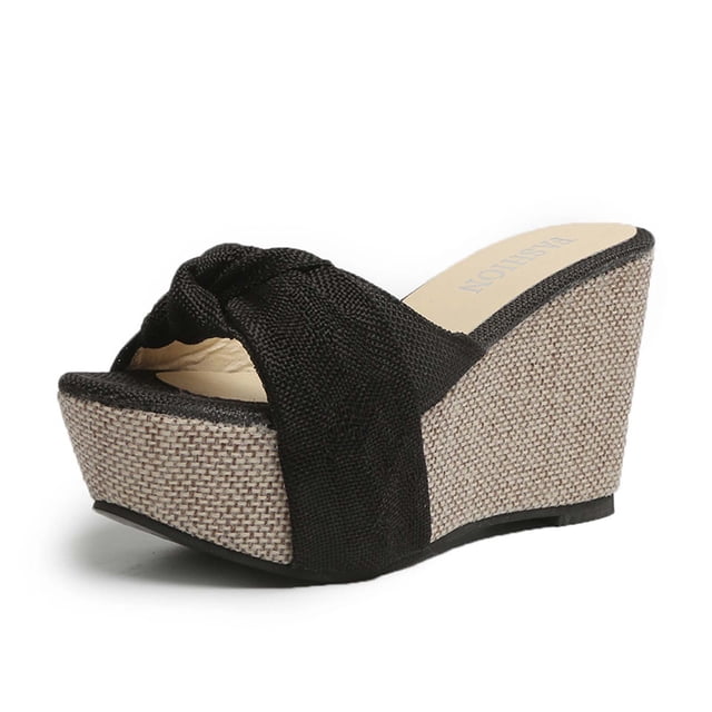 RKSTN Pantoufles pour Femmes Été à Semelle Compensée Plateforme Chaussures Couvrant le Pied Plateforme Pantoufles à Talons Hauts,Pantoufles pour Femmes Intérieur Extérieur