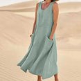 thumbnail image 2 of CHOK Robes Décontractées pour Femmes Couleur Unie Sans Manches Coton Lin Poches Longue Robe Dames Plage Été Robes, 2 of 8