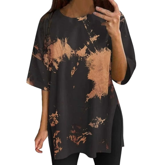 TINZ Womens Oversized Tie Dye Shirts Workout Graphic Tees Sport Gym Tshirts Side Slit Plus Size Top Sleeve Shirt Long Sleeve T Shirts for Women T Shirts for Women
