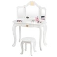 thumbnail image 1 of Gymax Makeup Dressing Table Chair Set Princess Vanity & Tri-folding Mirror White, 1 of 10