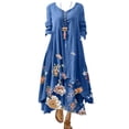 thumbnail image 1 of JFBUJC Robe Décontractée à Fleurs pour Femmes, Col Rond, Manches Longues, Irrégulière, Ample, Longue, 1 of 2