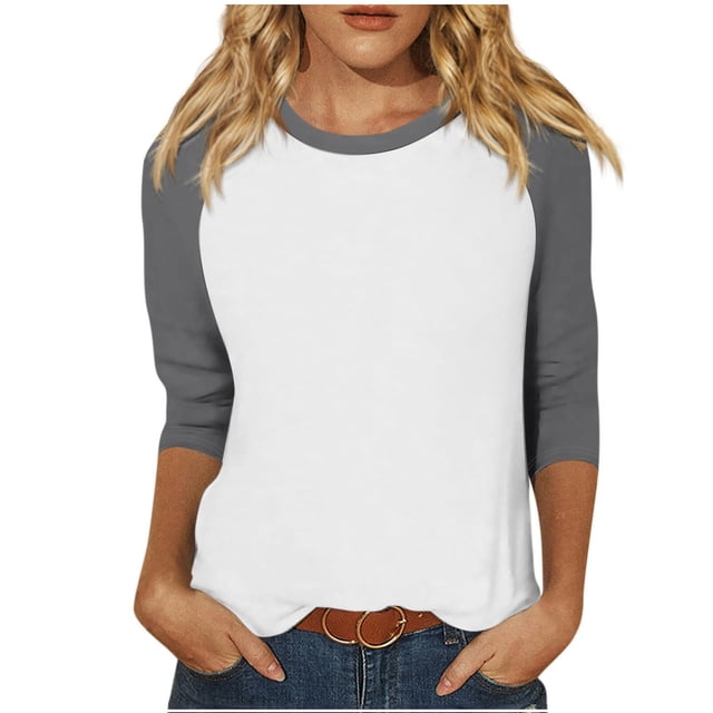 FNFYFH Liquidation Walmart + Offres de la Semaine T-Shirts de Baseball à Manches 3/4 pour Femmes 2025 Été Décontracté Col Rond Chandail Athlétique Manches Raglan Hauts Légers Blouses à Empiècements