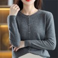 thumbnail image 4 of Hontri Cardigans pour Femmes Légers Offres à Moins de 15 $, Cardigan Basique pour Femmes à Col Rond, Manches Longues, Boutonné, Gris m, 4 of 4
