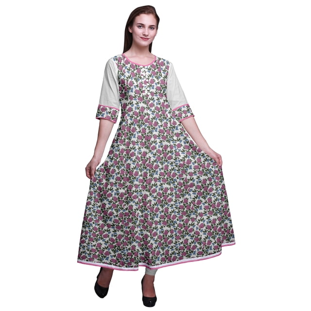 Bimba Robe Anarkali Imprimée pour Femmes, Robe Longue Maxi, Robe Ethnique