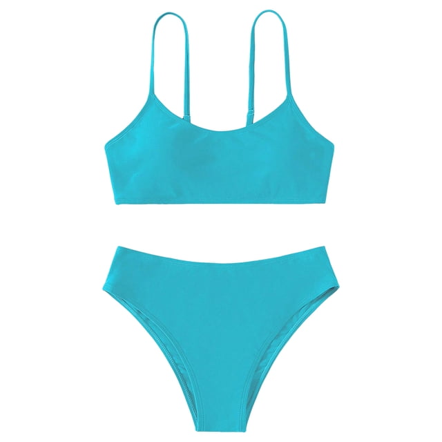 MIASHUI Girls' Beach Sport Bikini 2-Piece Swimsuit Solid Color Bathing Suit,Light Blue,10-11 Years