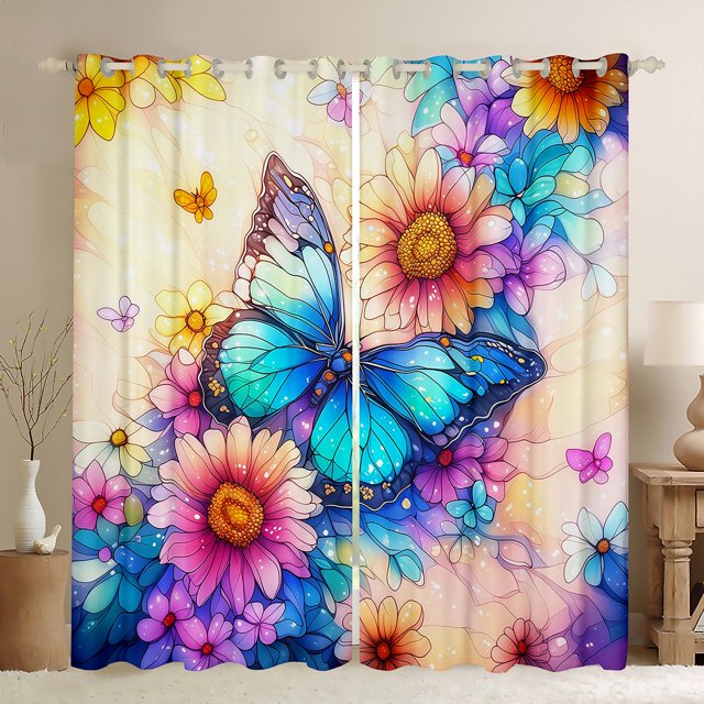 Erosebridal Rideaux Papillon Bleu Lot de 2 (52x63), Rideaux Occultants Floraux 30 %-50 %, Décoration Animale