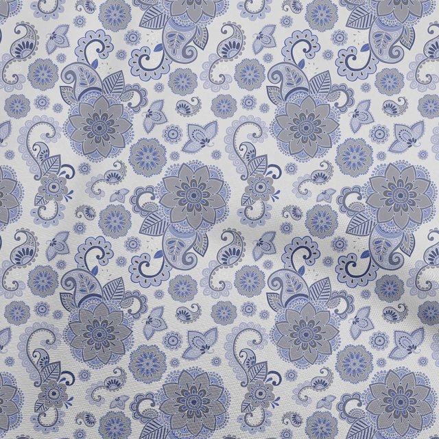 oneOone Polyester Spandex White Fabric Asian Paisley Craft Projects Decor Fabric Printed By The Yard 56 Inch Wide