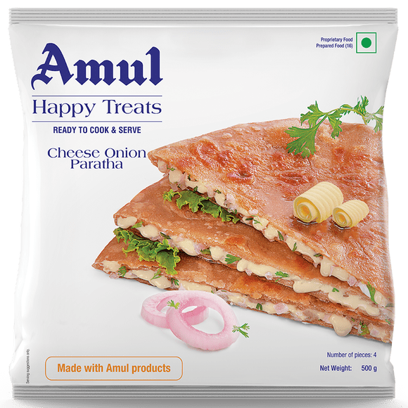 Amul Cheese Onion Paratha 500g Délicieux pain plat indien farci de fromage Amul et d'oignons ajoutés