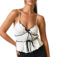 thumbnail image 1 of Gupgi Débardeur Froncé pour Femme à Bretelles Spaghetti, Décolleté en V Profond, Camisole à Nouer devant, Sans Manches, à Volants, 1 of 8