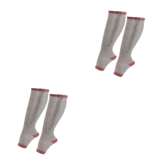 ZheElen High Elastic Zippered Compression Socks For Moisture-wicking Performance Made With Nylon Elastic Zipper Socks Breathable grey L/XL 2Set