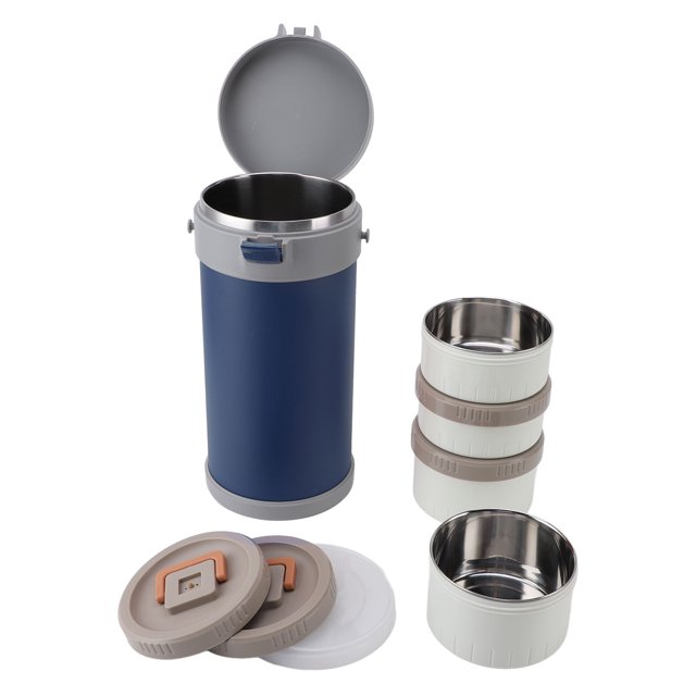 2.9L Stackable Stainless Steel Thermal Compartment, Safe Leakproof Stackable Lunch Box with Strap Handle, Double Layer Vacuum Insulation Food Jar for School Office