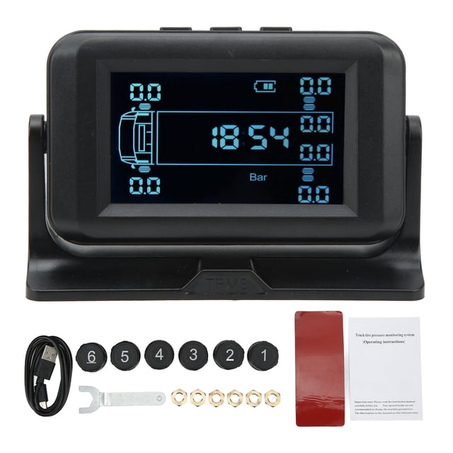 Moniteur de Pression des Pneus Sans Fil à 6 Roues DC 5V IP67 Étanche Alarme Haute Basse Pression 8bar TPM Solaire pour Camion RV