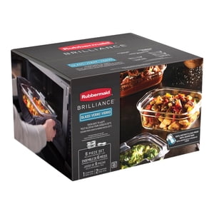 Rubbermaid Brilliance Glass Food Storage Container, Medium Rectangular Set, 3 Pack, 6 pieces with lids
