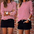 thumbnail image 3 of T-shirt Décontracté pour Femme à Rayures Rouges et Blanches à Manches Longues en Coton, Coupe Ample, Basique, Col Rond, Hauts Tee, Chandails d'Automne, 3 of 5