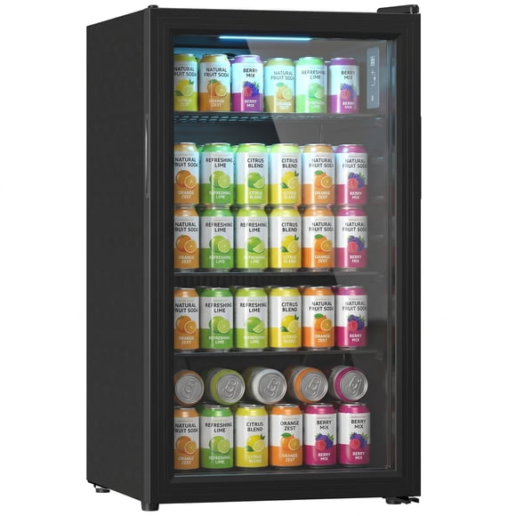 HOMCOM Beverage Refrigerator, 128 Can Mini Fridge with Glass Door, Black