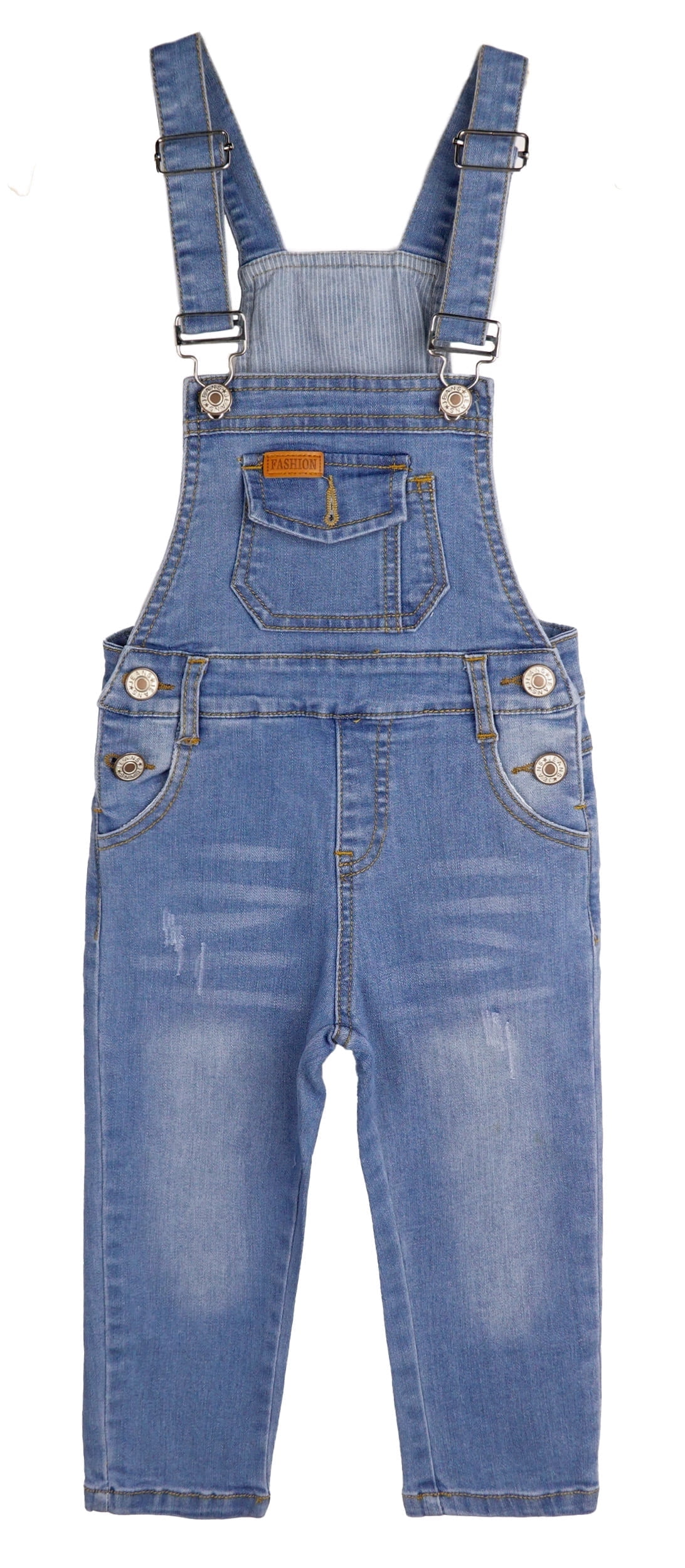 KIDSCOOL SPACE Little Boys Slim Fit Jeans,Ripped Bib Pocket Fashion Denim Overalls,Light Blue,5-6 Years