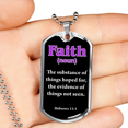 thumbnail image 2 of Faith Definition Purple Stainless Steel or 18k Gold Dog Tag W 24", 2 of 8