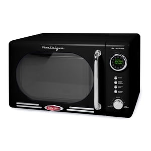 Nostalgia Four à micro-ondes de comptoir compact rétro, 0.7 Cu. Ft. 700-Watts avec LED Affichage numérique, Serrure enfant, Intérieur facile à nettoyer, Noir