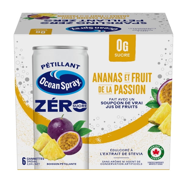 Ocean Spray Sparkling Pineapple Passion Fruit Zero Sugar 6x340ml