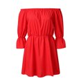 thumbnail image 2 of Women Dress Off Shoulder Solid Color Clothing Ruffled Sleeve 2 1 4 Fall Dress, Red, M, 2 of 7