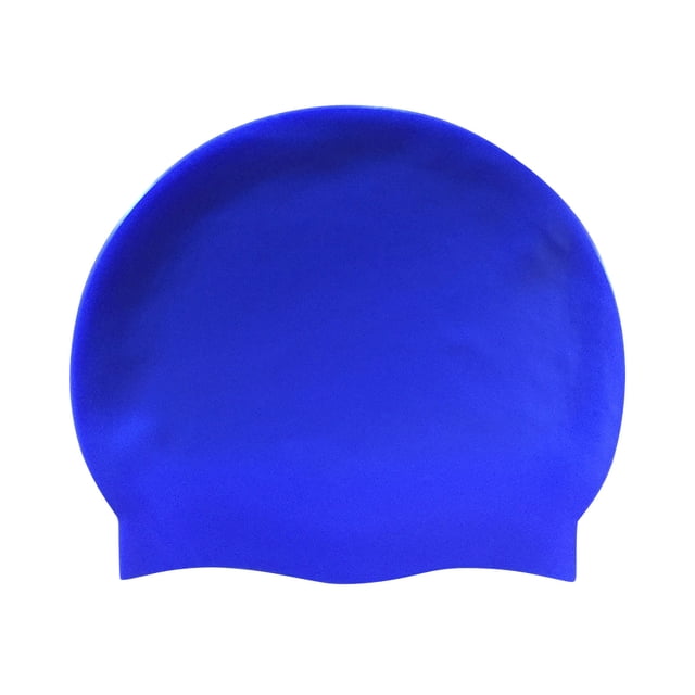 Swimming Cap for Long Hair Adult Universal Pure Silicone Ear Protection Swimming Caps in a vibrant blue color. Made from advanced silicone, this non-slip and water-tight swim cap features a 3D ergonomic design for a snug yet comfortable fit. It includes a large ear protection pocket to shield ears from water, chlorine, and bacteria. The cap is designed for adults with long or short hair, offering excellent elasticity and a thicker curved edge for better water resistance.