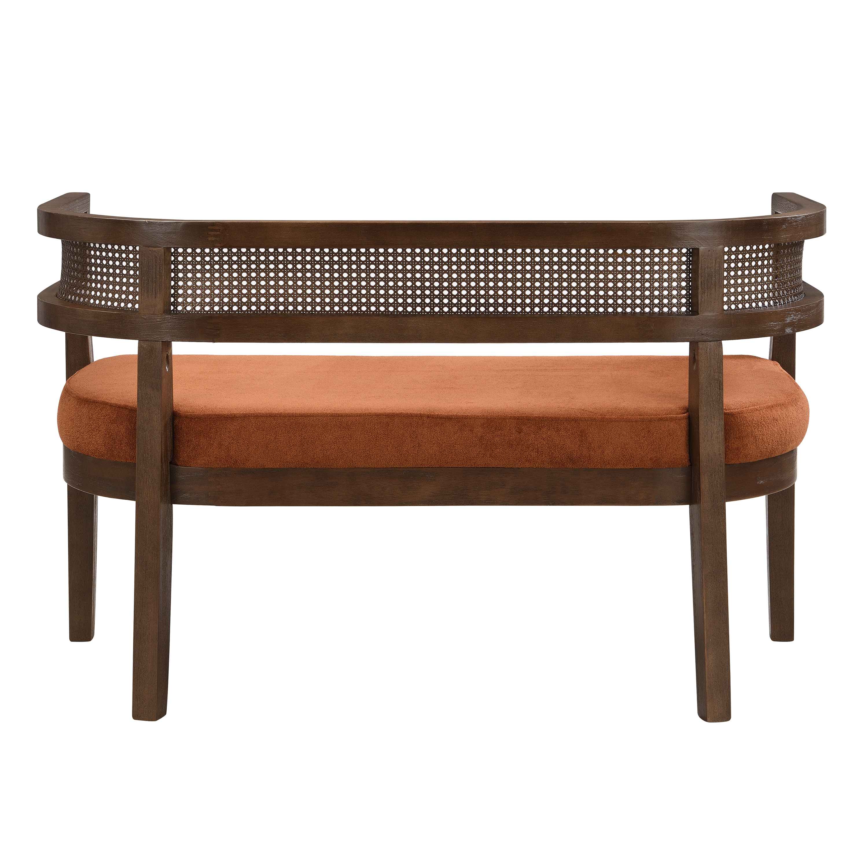 Noble House 47.5" Rattan Loveseat with Cushioned Seat,Hand-Woven Breathable Backrest,Natural Ash Frame & Beige Upholstery,Walnut+Dark Orange