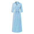 thumbnail image 3 of Women Fashion Pure Color V-Neck Lacing Slim Body Wrap Hips Long Dress, 3 of 6
