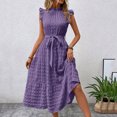thumbnail image 1 of Liquidation d'Économies d'Été! Robe Unie Décontractée d'Été pour Femmes à Col Rond, Manches Courtes Volantées, Coupe Ample pour l'Été, la Plage Ou les Événements Décontractés Liquidation Ventes Aujourd'hui Aubaines Prime, 1 of 6