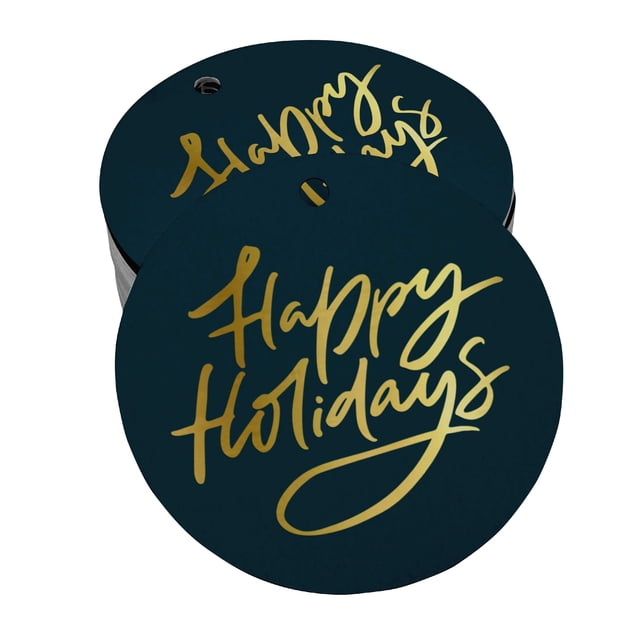 Inkdotpot 100 Pack Happy Holiday Favor Paper Tags Craft Real Gold Foil Hang Tags
